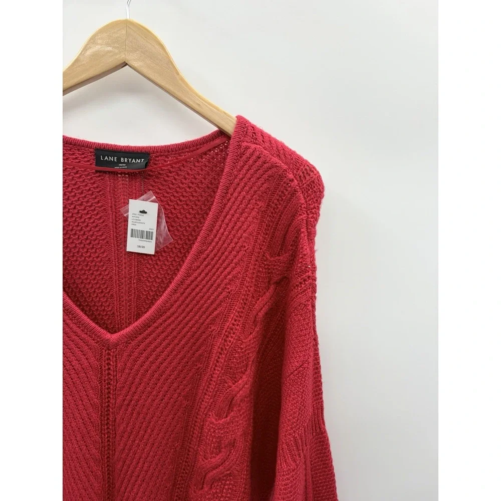 Lane Bryant Womens Plus Size 18/20 Long Sleeve V Neck Cable Knit Soft Sweater